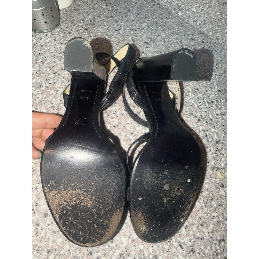 Louis Vuitton Strappy Monogram Satin Sparkle Leather Block Heel Sandals EU 39.5 - Picture 15 of 16